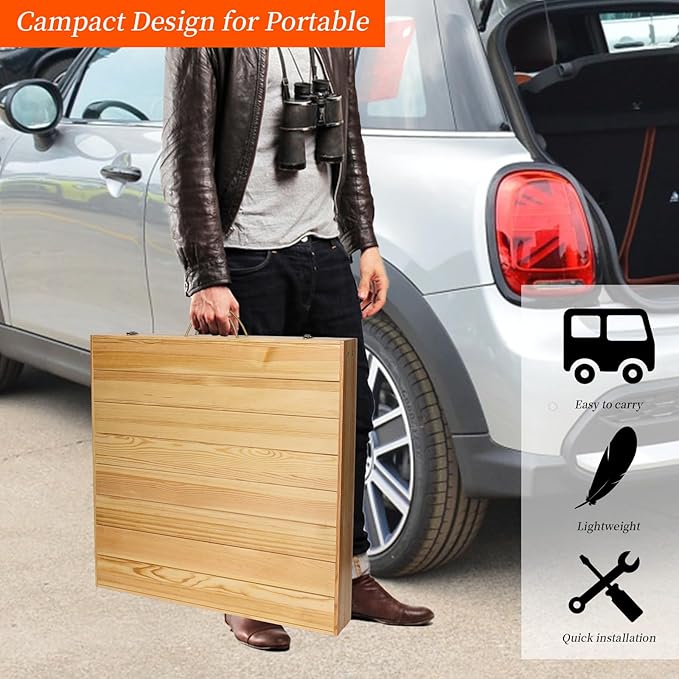 Foldable Boho Wooden Picnic Table, No Assembly Required 60" x 30" Portable Outdoor Indoor Low Picnic Table for Floor Camping, Seating, Beach, Backyard, BBQ, Seats 6–8 People