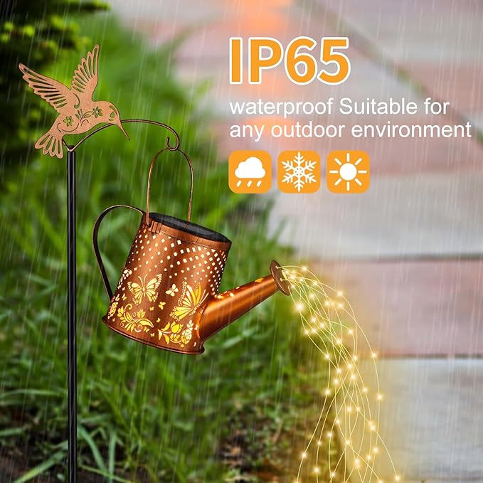 Gifts for Mom, Butterfly Solar Lantern Outdoor Waterproof, Outside Metal Watering can Landscape Lights for Garden Yard Patio Pathway Decor Birthday Gifts for Women Grandma -with Pole