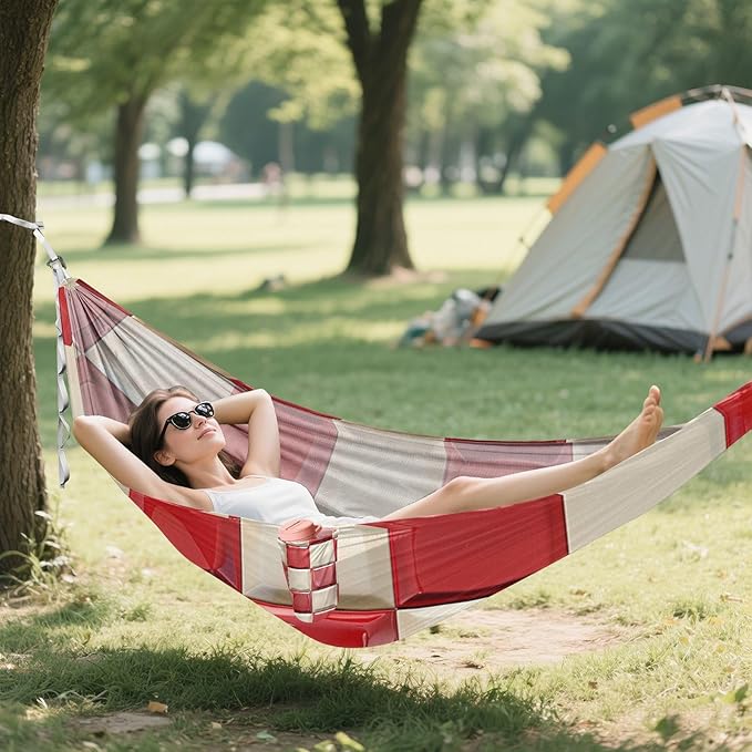 Red and White Checkerboard 330lb Capacity Hammocks with Hanging Rope Indoor Hammock for Patio Backyard Lounge Base accesorios para campamento