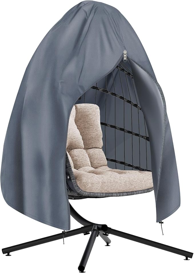 【Upgraded】RICHIE 75”x45” Patio Egg Chair Covers Waterproof & UV Resistant, Heavy-Duty Zippered Cover for Outdoor Egg Swing Chairs, Hanging Chairs, All-Weather Protection for Garden, Balcony - Grey