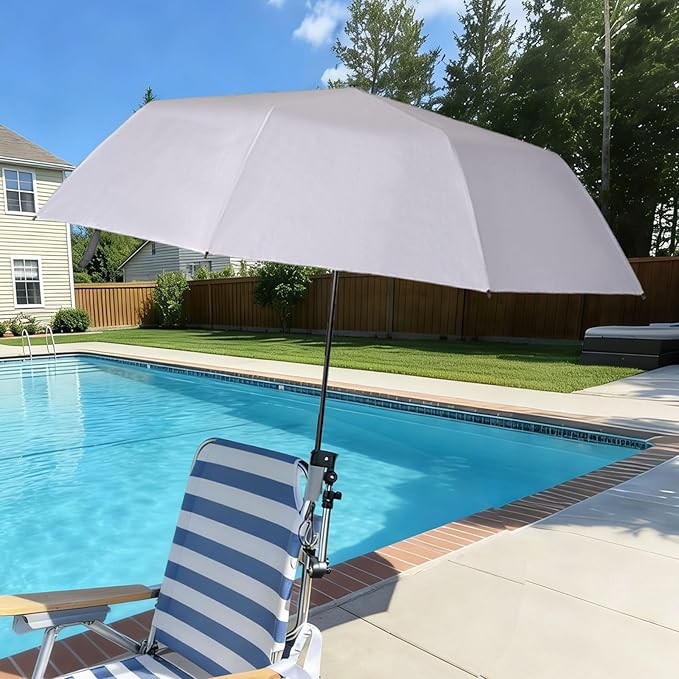 Beach Chair Umbrella with 360° Adjustable Clamp, 45in UPF 50+ Portable Folding Sun Shade for Outdoor Camping Wheelchair,Travel, Stroller, Patio, Golf Carts Plant Shade(Chair Not Included)