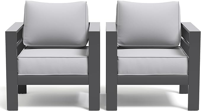 Aluminum Patio Furniture Set, Outdoor Single Chair Set with 5 Inch Cushions, Patio Sofa Sets with Waterproof Covers for Backyard Garden(Dark Grey&Light Grey)