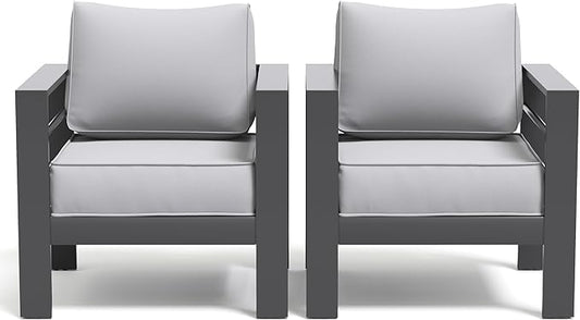 Aluminum Patio Furniture Set, Outdoor Single Chair Set with 5 Inch Cushions, Patio Sofa Sets with Waterproof Covers for Backyard Garden(Dark Grey&Light Grey)