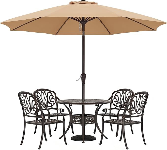 ABCCANOPY 10FT Patio Umbrella, Outdoor Waterproof Table Umbrella with Push Button Tilt and Crank, 8 Ribs UV Protection Pool Umbrella for Garden, Lawn, Deck & Backyard (Tan)