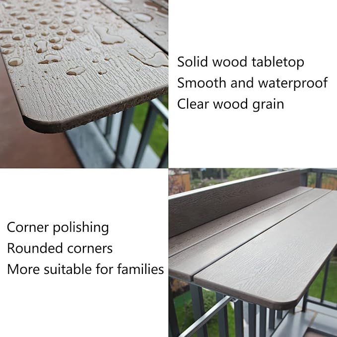 Outdoor Balcony Bar Railing Hanging Table,Multifunctional Leisure,Wall-Mounted Side,Folding Wall Desk Adjustable Deck Coffee Patio Garden Dining Room Furniture Table, 60x37cm/23.6x14.56inch