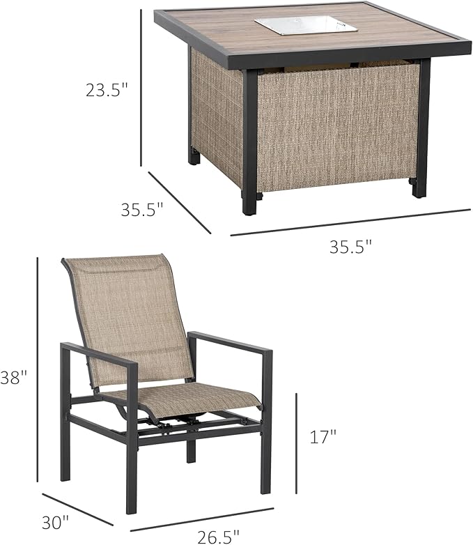 Outsunny 5 Piece Outdoor Dining Set with Built-in Ice Bucket, Outdoor Furniture Set, Patio Table and Rocking Chairs for Garden, Lawn, Backyard, Beige