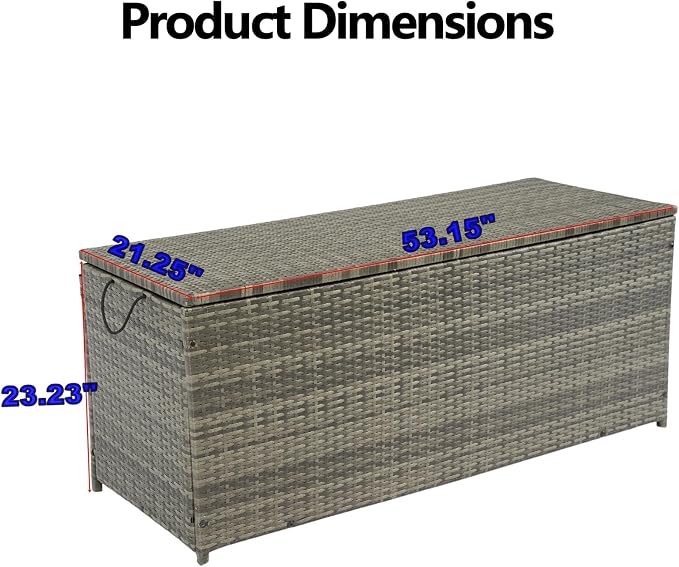 113 Gallon Deck Box Storage, Large Outdoor Weatherproof Storage Box with Lid,Wicker Outdoor Cushion Storage Box for Porch,Patio,Garden,Poolside,Tools,Toys (Light Grey, 53.15 Inch)