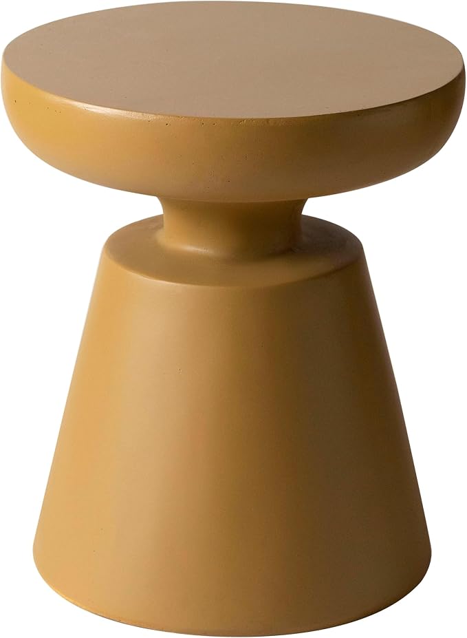 LeisureMod Minimalist Modern Side Table Round Fiberstone Tabletop Pedestal Base, Accent Table for Home Patio Living Room Weather-Resistant Isle, Brown