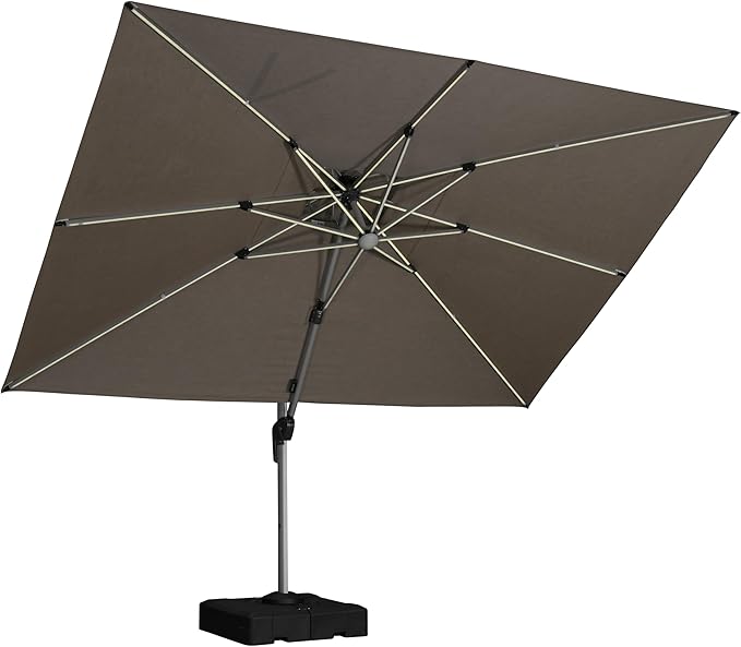PURPLE LEAF 9' X 12' Solar Powered LED Patio Large Umbrella Offset Double Top Hanging Umbrella Outdoor Market Umbrella for Garden, Heather Taupe