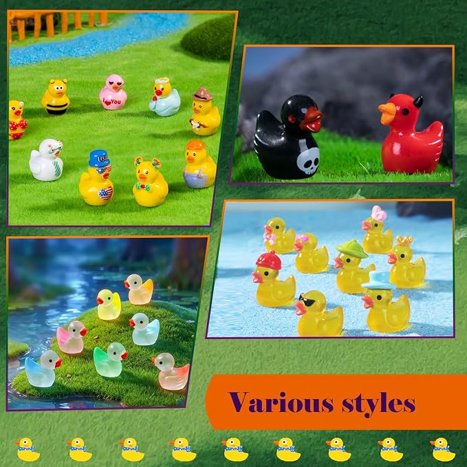 U-Zimikee 80 Pcs Multicolor Mini Resin Ducks with Storage Box, Tiny Ducks to Hide, Little Ducks Figurines Miniature Ducks Figures Bulk for Mini Garden, Dollhouse Decoration Micro Landscape Ornament