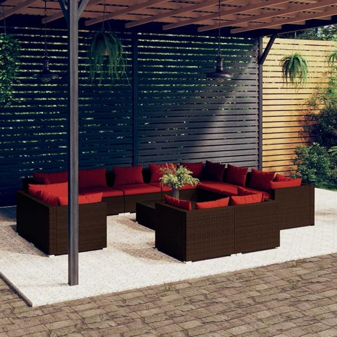 Patio Lounge Set with Cushions,Conversation Patio Furniture Porch Furniture Sets Garden Furniture Suitable for Patio, Deck, Front Porch, Poolside or Balcony Brown Poly Rattan