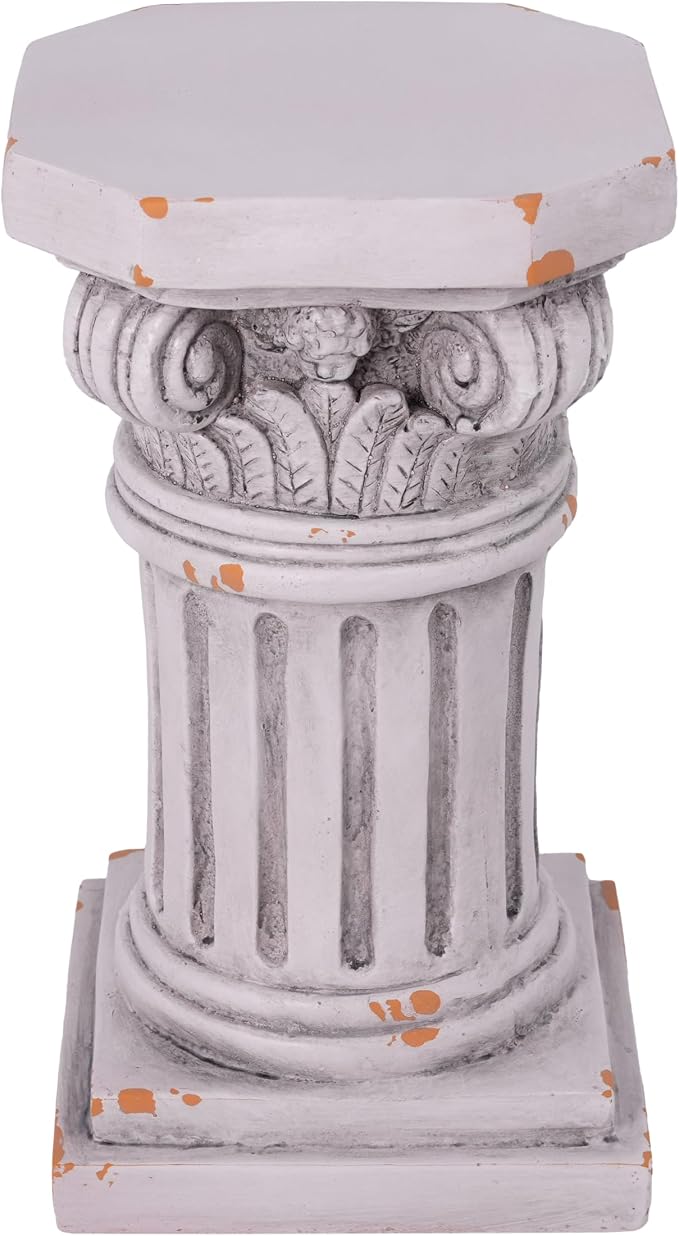 Merax 18.50" H Ionic Pedestal Plant Stand, MGO Decorative Pedestal Side Table for Indoor Outdoor Entryway Garden Home, Antique White, No Assembly Needed