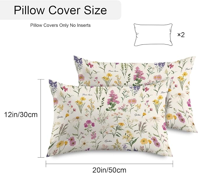Wildflowers Outdoor Pillow Covers 20x12 Inch Lumbar Pillow Covers Set of 2 Waterproof Decorative Throw Pillow Cases Blossoming Botanical Prints Garden Floral Cushion Covers for Patio Furniture Garden