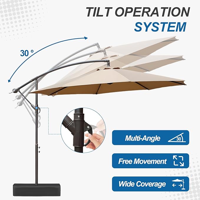 BPS 10ft Patio Umbrella with Base Included, Outdoor Offset Cantilever Umbrella with Easy Tilt Adjustment, UV-Blocking Polyester Shade, 8 Ribs for Backyard, Poolside, Lawn and Garden