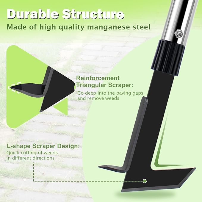 Crack Weeder Tool with Long Handle - 2 in 1 Weed Crack Remover Tool Gardening, 60" Manual Crevice Weeding Tools L-Shape Weed Puller for Sidewalk Driveway Paver Patio Yard Garden