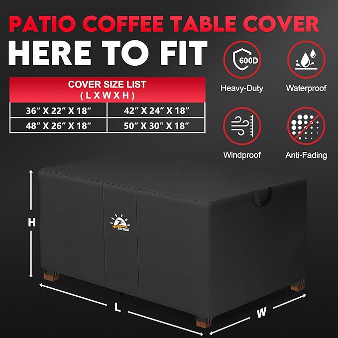 Zettum Outdoor Coffee Table Cover – Coffee Table Cover Rectangle Waterproof & Heavy Duty, Patio Table Covers for Side Tables, 600D Table Covers Provide All-Weather Protection - 36 x 22 x 18 Inch