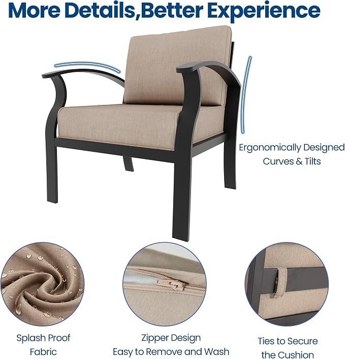 Aluminum Outdoor Patio Furniture Set,7 Seats Patio Conversation Sets with 2 Ottomans,Metal Patio Sectional Furniture Set with 2 Swivel Rocking Chairs,Sand