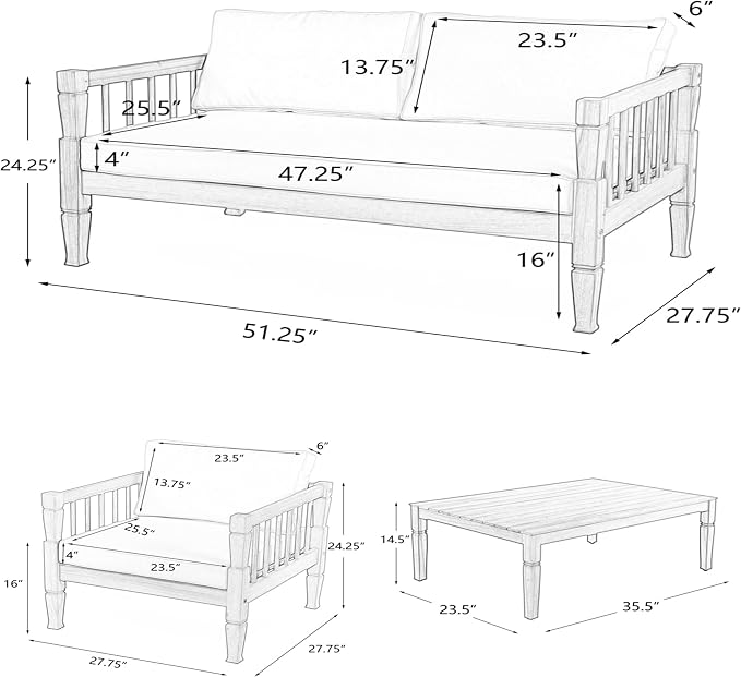 KLMM 4-Piece Patio Furniture Set,Outdoor Furniture with Coffee Table,Patio Conversation Set,Deep Seating with Thick Cushion,for Backyard Porch Balcony (Light Brown-PF)