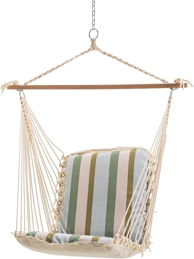 Nags Head Hammocks Gateway Aloe Sunbrella Cushioned Single Swing – 24 in. x 24 in., 350 lb Capacity, Cumaru Spreader Bar, Handcrafted in The USA