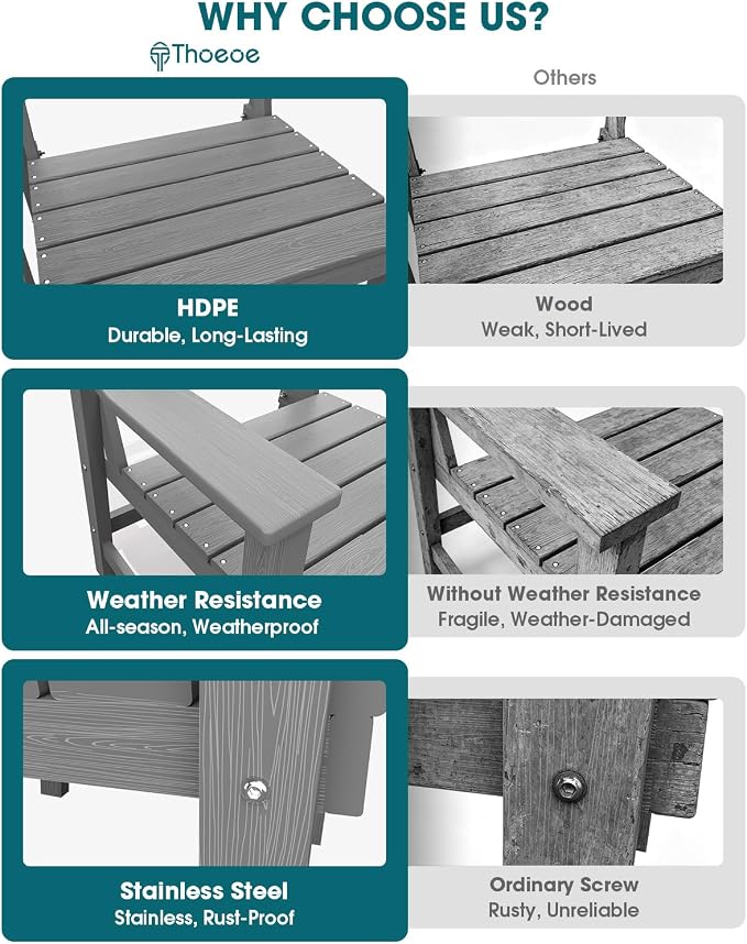 THOEOE 7 Piece Outdoor Dining Set, Patio Dining Table and 6 Chairs, All-Aluminum Frame, All-Weather HDPE Outdoor Furniture with Umbrella Hole for Garden, Lawn, Poolside, Grey