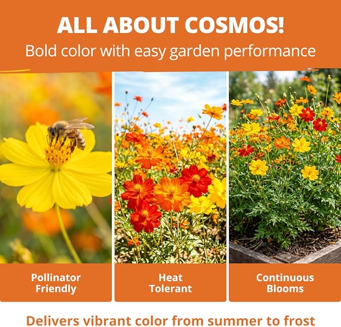 HOME GROWN Cosmos Bright Lights Mix Seeds – 400 Cosmos Sulphureus for Planting Spring 2026, Refined Wildflower Herb Seed Mix, Easy Grow Outdoor Flower Seeds for Gardens
