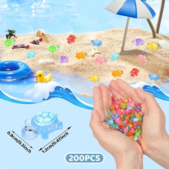 200pcs Mini Resin Turtles Luminous Tiny Turtle for Crafts Dollhouse Miniatures Mini Resin Things Animals for Fairy Garden Micro Landscaping Decoration Home Decor, 10 Colors(0.31 * 0.47inch，Medium)