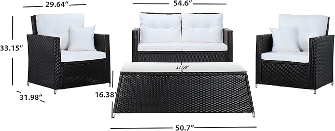 SAFAVIEH Outdoor Collection Lorma Black/Beige Wicker 4-Piece Conversation Patio Set