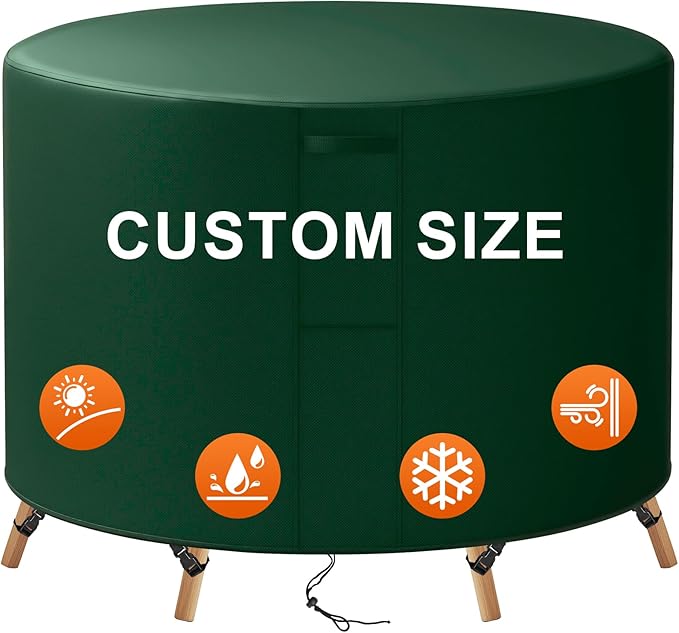 20"(D) x 38"(H) Round Outdoor Furniture Cover, Custom Heavy Duty 420D Waterproof Patio Furniture Cover with Drawstring & Buckles for Table Chair Garden, Green