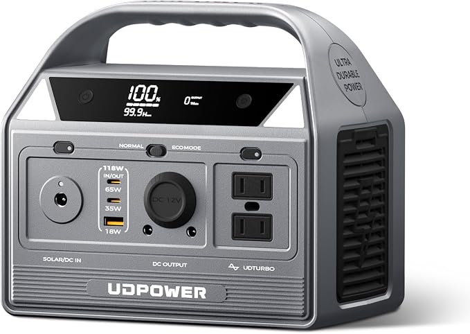 UDPOWER C400 256Wh Portable Power Station | 400W (800W Surge) Pure Sine Wave AC Outlet + PD3.0 USB-C | Solar Generator for Camping, Emergencies, CPAP