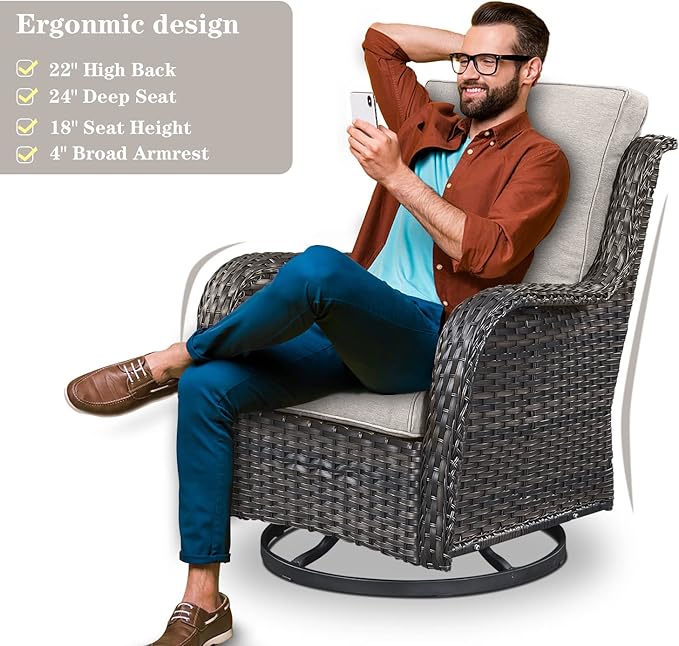 Belord Wicker Patio Furniture Sets - 8 Piece Rattan Outdoor Furniture Conversation Sets with 4 Swivel Rocker Chairs, Rattan Sofa, Wicker Ottomans and Coffee Table, Brown/Beige