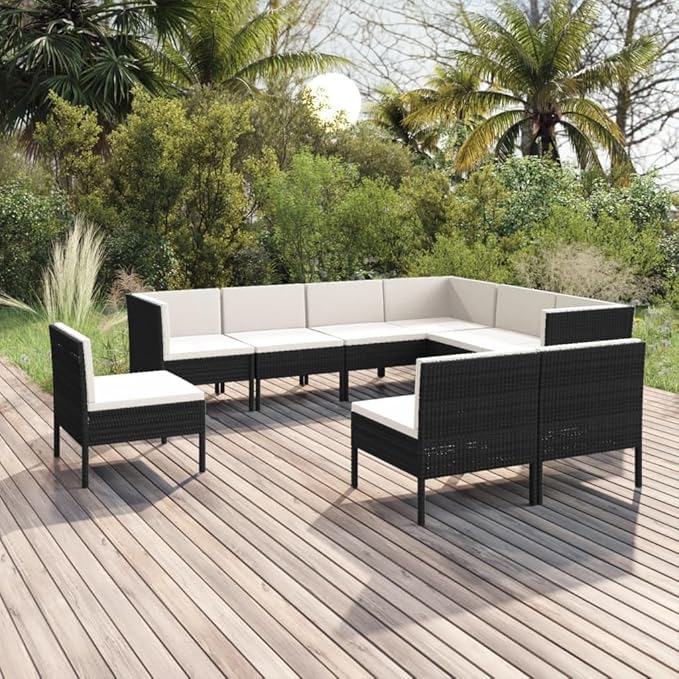 9 Piece Patio Lounge Set with Cushions,Patio Sofa,Outdoor Daybed,Patio Seating,Outdoor Furniture Sets,Patio Conversation Sets,Modern Set,Outdoor Patio Chairs,for Backyard,Garden,Poly Rattan Black