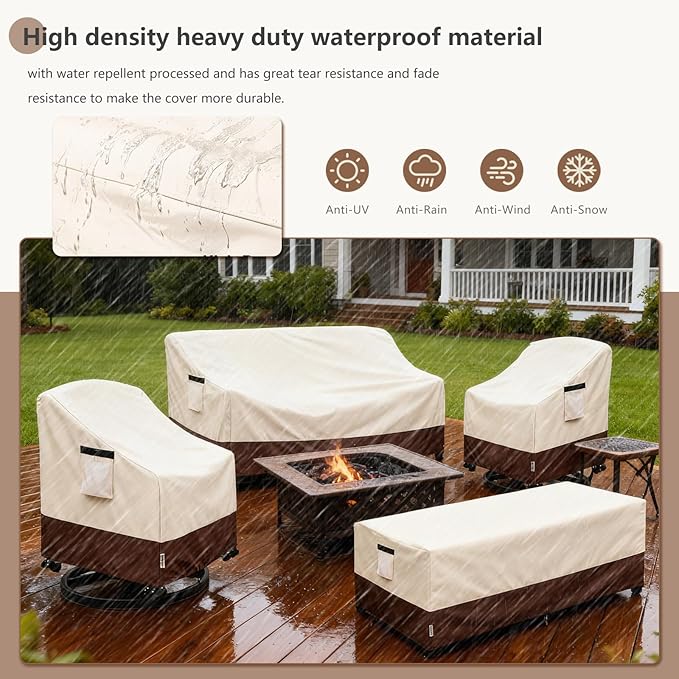 Patio Furniture Covers Set 4 Piece,600d Heavy Duty Outdoor Furniture Covers Waterproof for Outdoor Couch,Lawn Chair,Coffee Table(Small,lack)