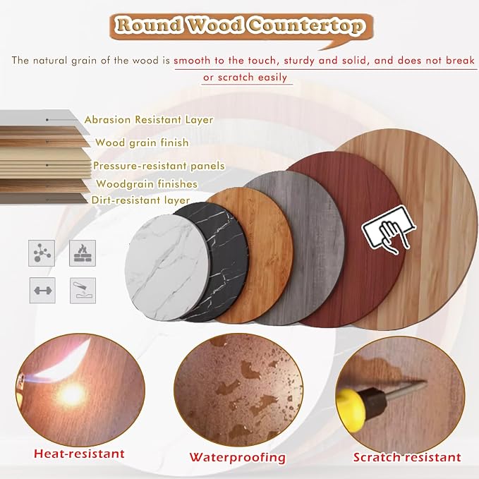 Wood Tabletop Round 43 Inch Diameter Patio Table Top Replacement Circle Only 1'' Thick Countertop for Kitchen Tables and Coffee Tables (40cm/15.7in)