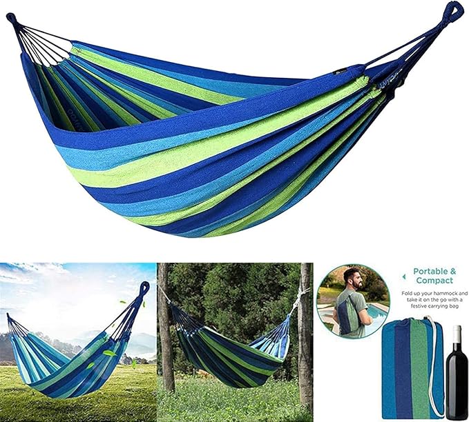 NOBRIM Camping Hammock Portable Hammock Swing Canvas Stripe Hammock Thickened Anti Rollover Chair for Outdoor Indoor Backpacking Travel