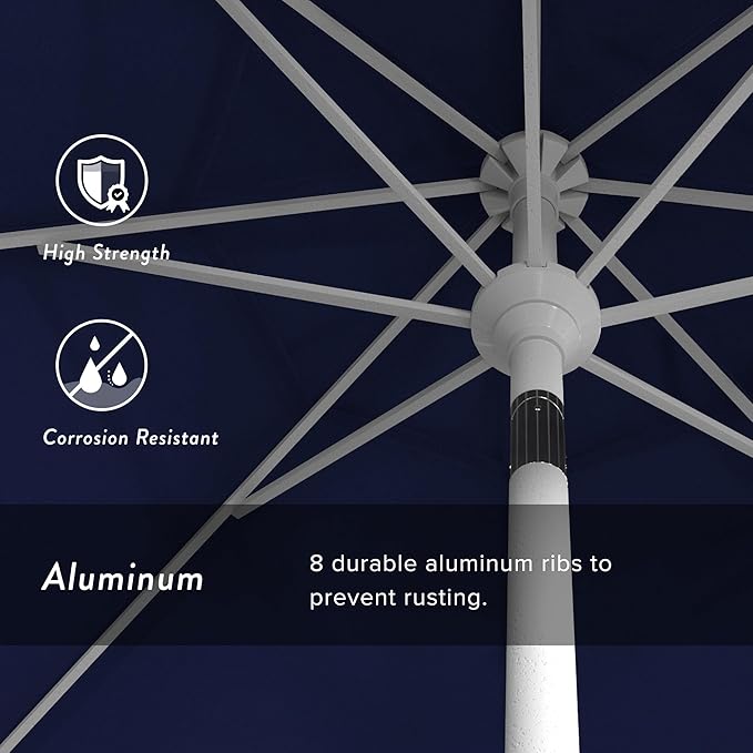 California Umbrella 7.5' Rd. Aluminum Patio Umbrella, Crank Lift, Collar Tilt, White