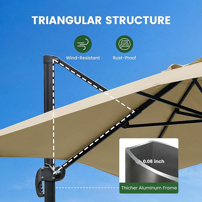 Olilawn 9' X 12' Patio Umbrella with Base Included, Large Outdoor Cantilever Offset Patio Umbrellas Rectangular Aluminum Umbrella with 360-degree Rotation & Infinite Tilt Adjustment for Backyard Hosting, Poolside Luxury, Garden Soirees, Coastal Deck En...