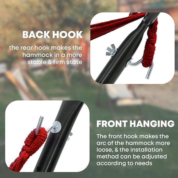 Double Hammock with Space Saving Steel Stand,(450 lb Capacity - Premium Carry Bag Included),Portable Hammock with Heavy Duty Steel Stand for Backyard,Camping or Garden,Red