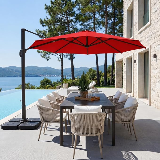 Kingdura Cantilever Patio Umbrella with Double Top Vent, Large Square Aluminum Outdoor Offset Umbrella with 360-degree Rotation, Infinite Tilt, UV Protection for Pool Deck Garden Patio