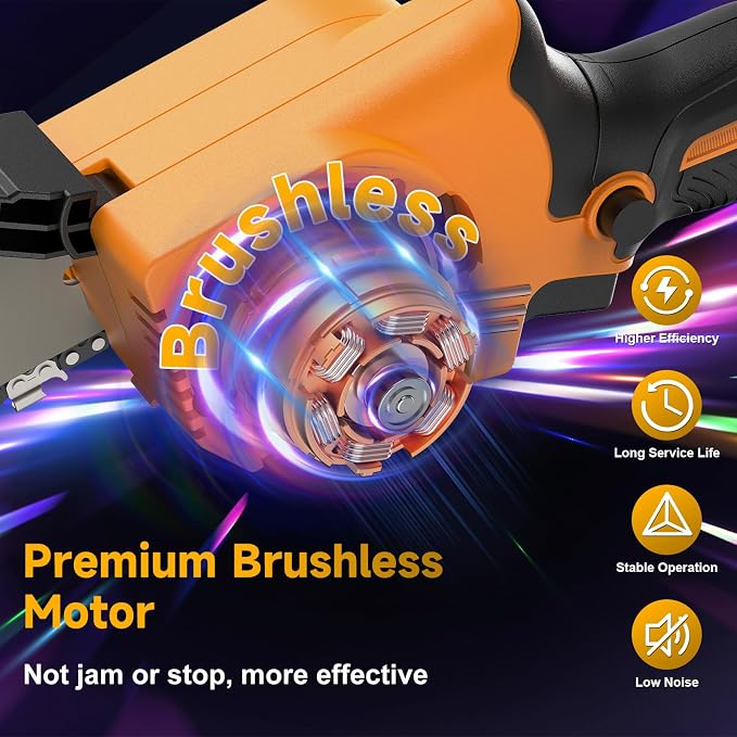 Mini Chainsaw Cordless 6 Inch,Portable Electric Chainsaw Cordless, Brushless Electric Handheld Chain Saw with 2x2000mAh Batteries, Battery Powered Handheld Saw for Garden Pruning, Storm Cleanup