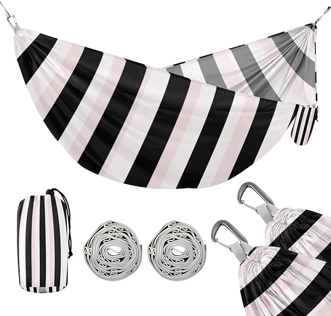 Stripes Black White Peach 330lb Capacity Outdoor Hammock Rope Hammock for Outside Beach Patio Garden hamacas para adultos 2 Personas