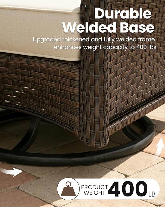 7 Pieces Outdoor Furniture Set with 6-inch Cushions, High Back Wicker Swivel Rocker Chairs with Coffee Table, Luxury Conversation Set for Deck Patio and Poolside