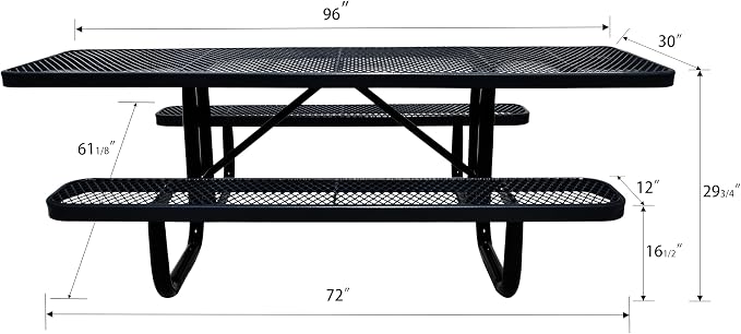 ADA Outdoor Picnic Table, Expanded Metal, Wheelchair Accessible, Red, 96 Inch