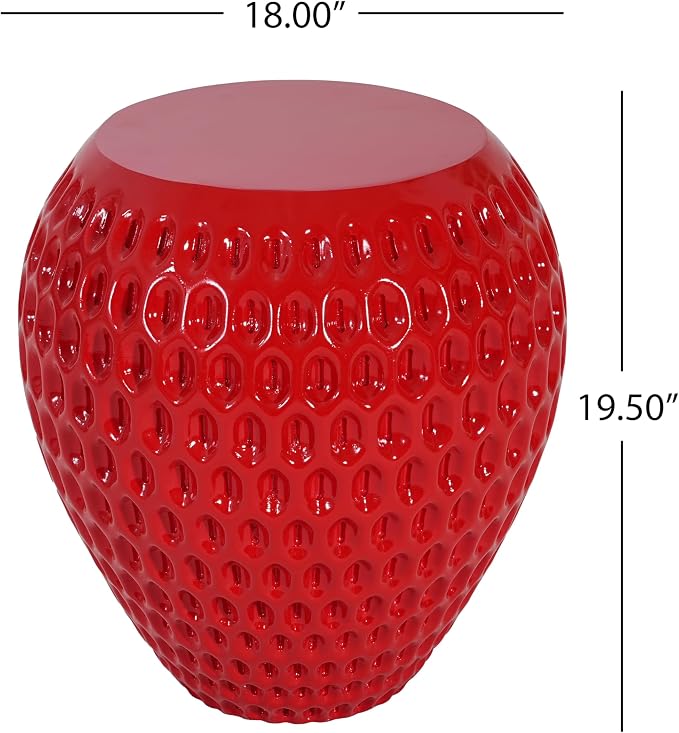 Christopher Knight Home Veygar MGO Outdoor Side Table with Flat Round Top, Lightweight Concrete Accent Table for Indoor/Outdoor Usage, Cute Strawberry-Inspired Small End Table, No Assembly, Red