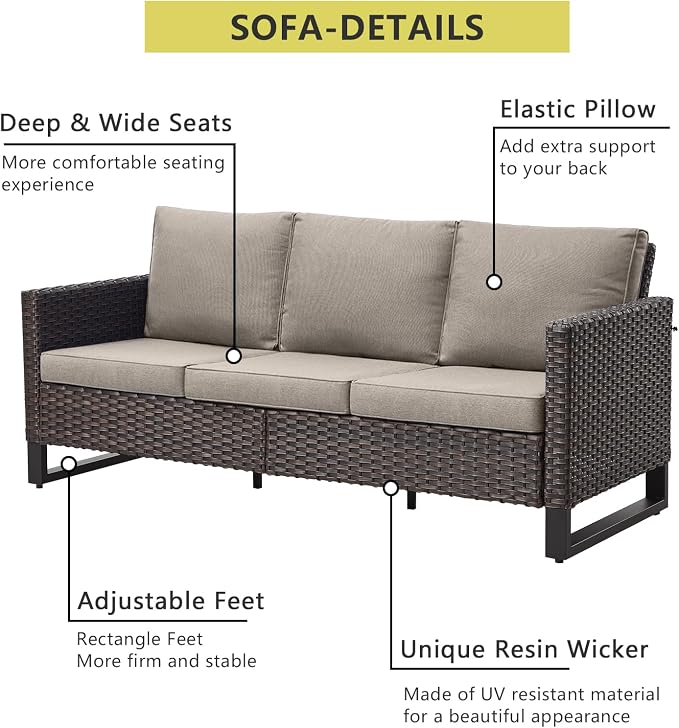 HUMMUH Patio Furniture Set with Fire Pit Table,7 Piece Wicker Outdoor Conversation Sets -Outdoor Swivel Rocker Chairs Patio Sofa for Porch,Garden,Backyard
