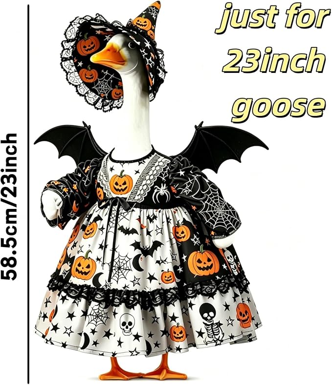 Halloween Porch Goose Outfit 23 Inch Porch Goose Clothes for Holiday | Pumpkin Dress Cape Witch Hat, Thanksgiving Goose Outfit, Christmas Goose Clothes, Holiday Costume for Lawn Geese Status