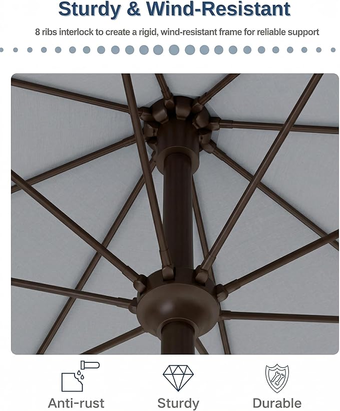 PatioKingdom 10FT Patio Umbrella with Push Button Tilt and Crank, Outdoor Market Umbrella with 8 Fiberglass Ribs, UV Protection Table Umbrella for Pool,Backyard,Garden,Deck