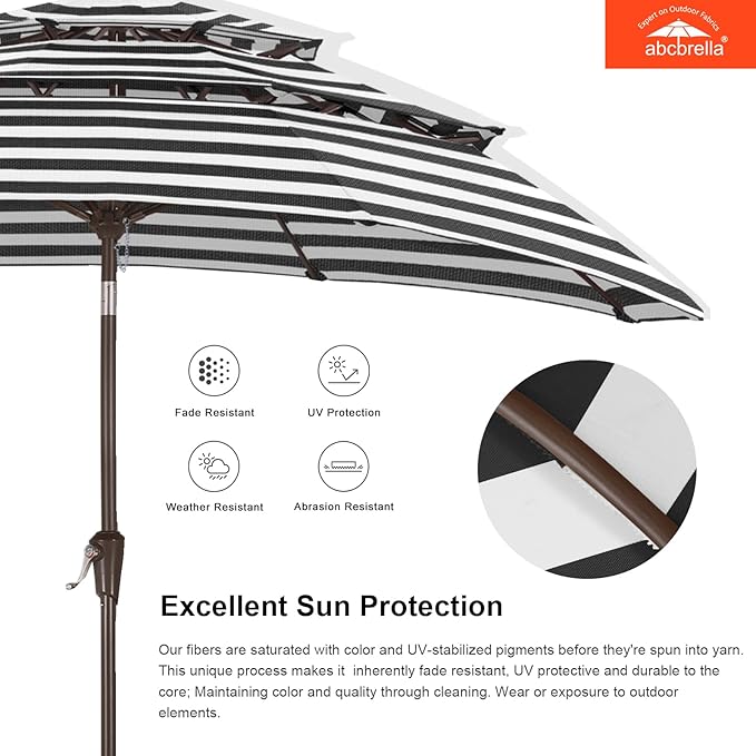 ABCCANOPY 5-Year 10-Year No Fading 9FT 3 Tiers Patio Umbrella, Outdoor Table Umbrella with 8 Sturdy Ribs for Deck, Backyard, Garden, Yard