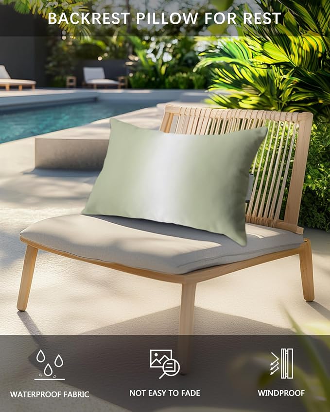 Pack of 2 Outdoor Lumbar Pillow Covers 11x16 Inch, Sage Green Ombre Waterproof Throw Pillow Covers Set, Aesthetics Modern Abstract Art Gradient Decorative Cushion Cases for Patio Porch Car