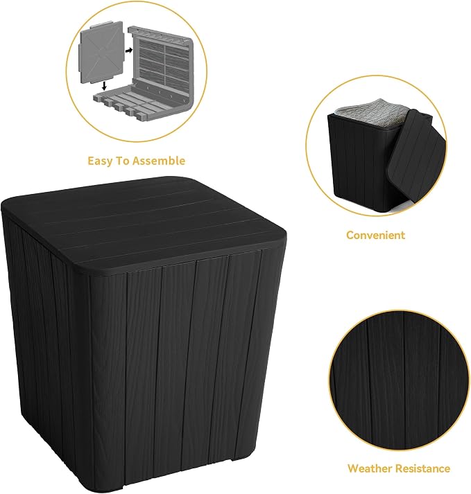 11.5 Gallon Outdoor Deck Box Patio Storage Container Resin Side Table Waterproof Cushion Storage Bin for Patio Balcony Garden Black
