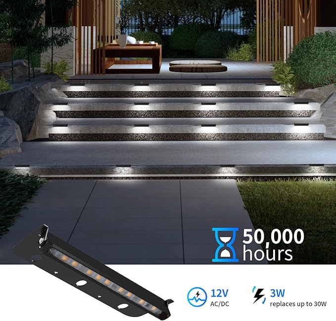 4-Packs 3W 7inch LED Hardscape Paver Lighting,12V AC/DC Low Voltage Retaining Wall Lights,Landscape Lighting,5000K Daylight White Outdoor Step Light,50,000 Hours Lifespan-Black